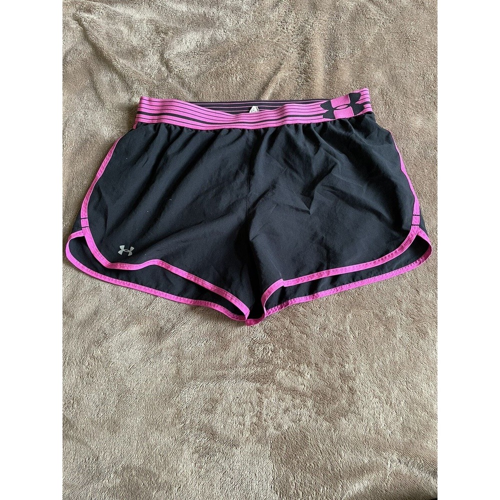 Under Armour Womens Small Running Activewear Shorts Black Purple Elastic Wais
